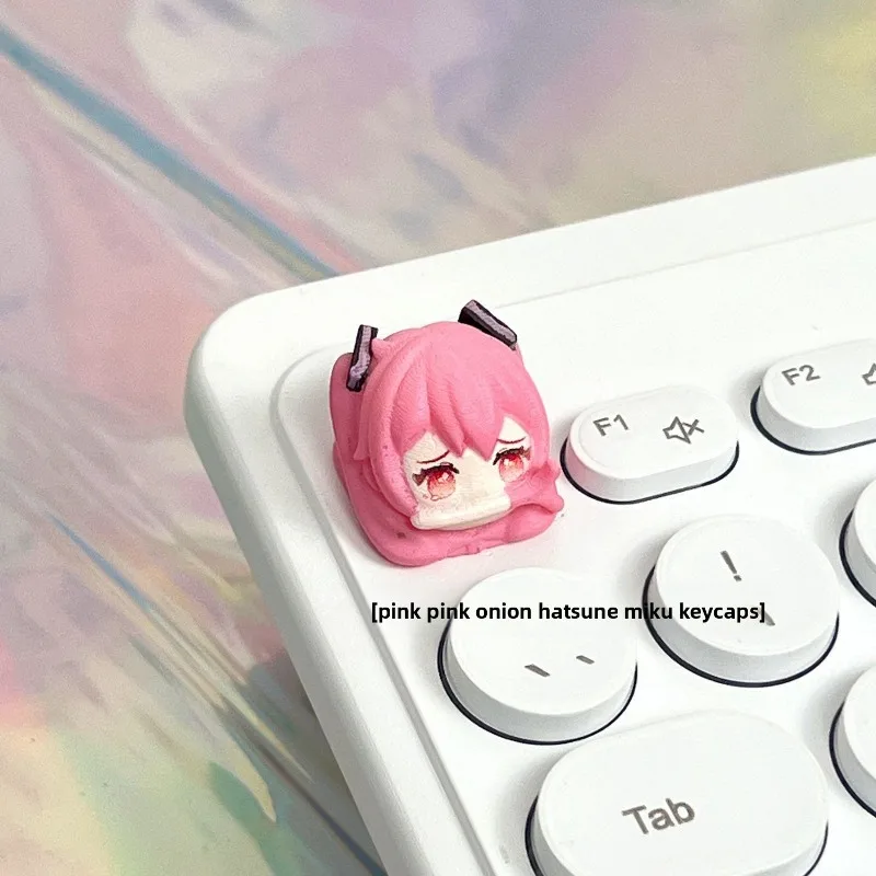 Hatsune Miku-teclas de resina de dibujos animados, teclas con personalidad creativa, Teclado mecánico de eje transversal DIY, accesorios universales, regalo nuevo - imagen 3