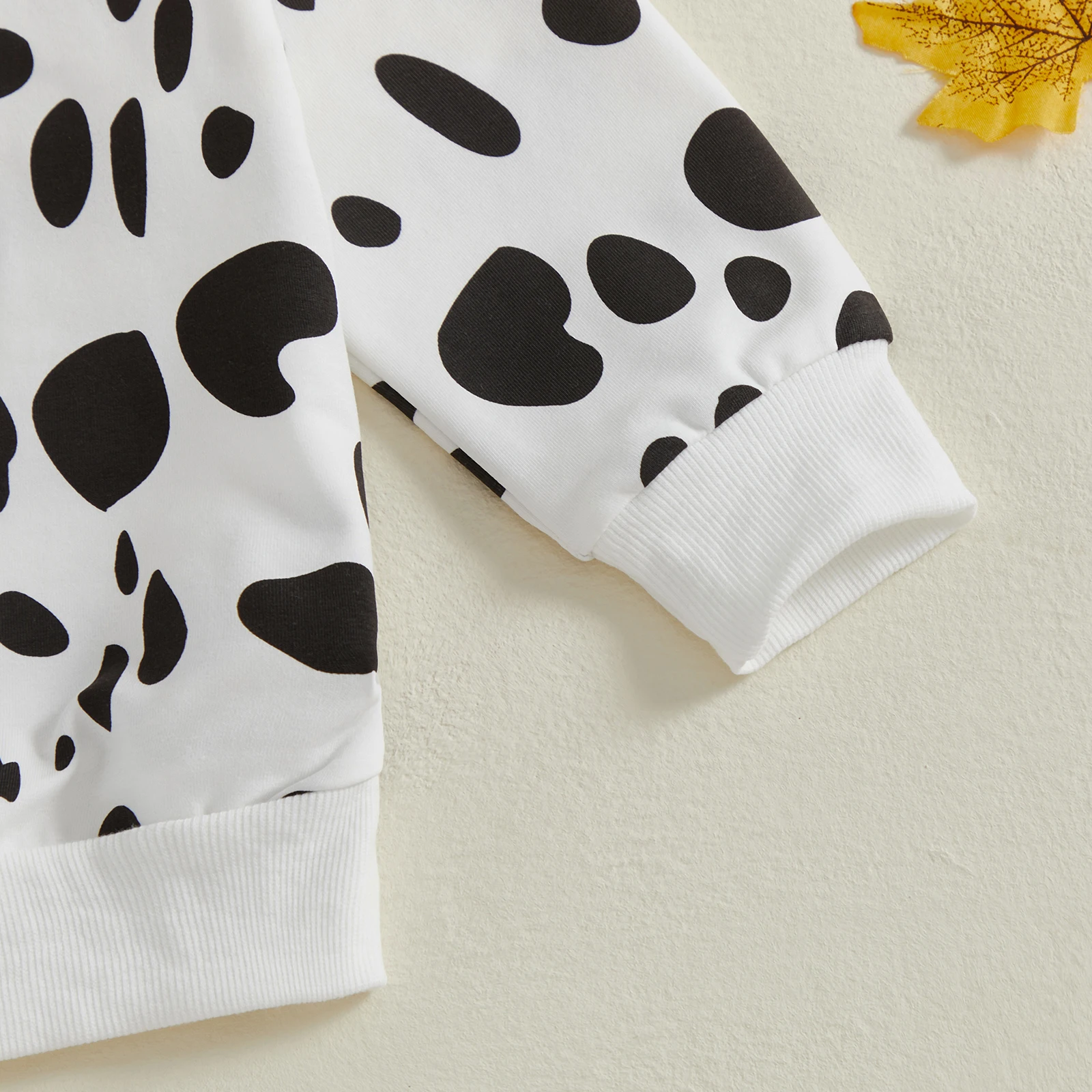 Conjuntos de Halloween para niña pequeña de 1 a 5 años, estampado de manchas de vaca, cuello redondo, camisetas de manga larga, minifalda de malla y diadema, conjunto de 3 uds. - imagen 5