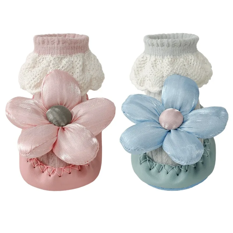 Calcetines de princesa para bebé, zapatos de estilo coreano con lazo Floral, suela de cuero, botines antideslizantes para primeros pasos, calcetín para primavera y otoño - imagen 4