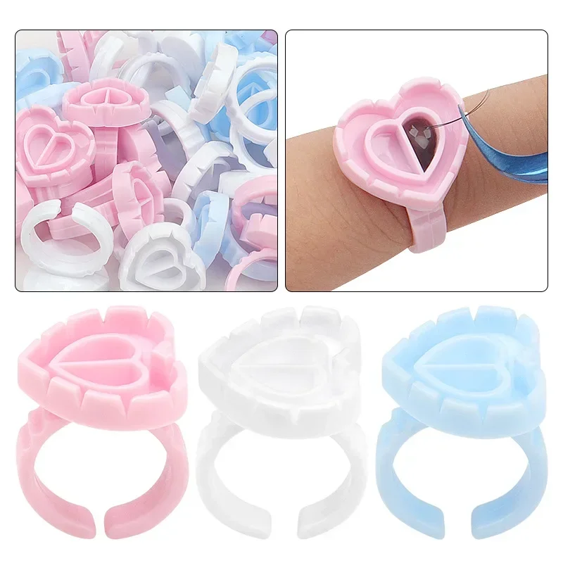 Taza de anillo de pegamento en forma de corazón, 100 Uds., extensión de pestañas de plástico desechable, soporte para pigmento de tatuaje, paleta, suministros de maquillaje para pestañas, herramientas - imagen 2