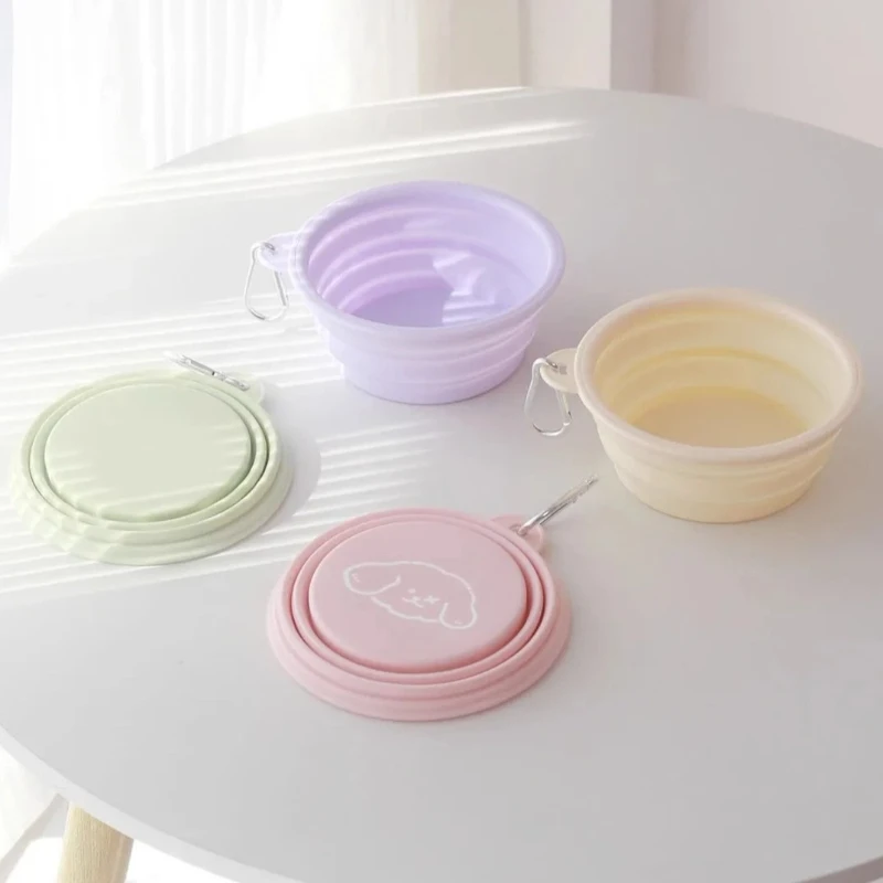 Cuenco plegable de silicona para gatos, bebedero portátil para mascotas para salir, lavabo de comida universal para gatos, perros, suministros para mascotas con ganchos