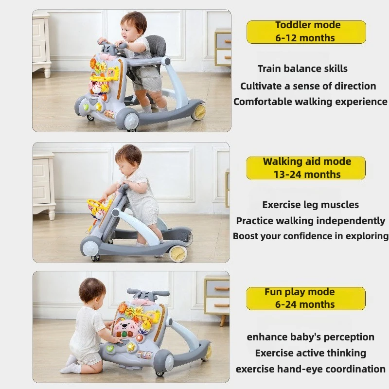 O자형 다리 방지 아기 보행기 - 6-18개월 접이식 푸시카트, 다기능 미끄럼 방지 디자인, 보행 보조 장난감 및 접이식 - imagen 3
