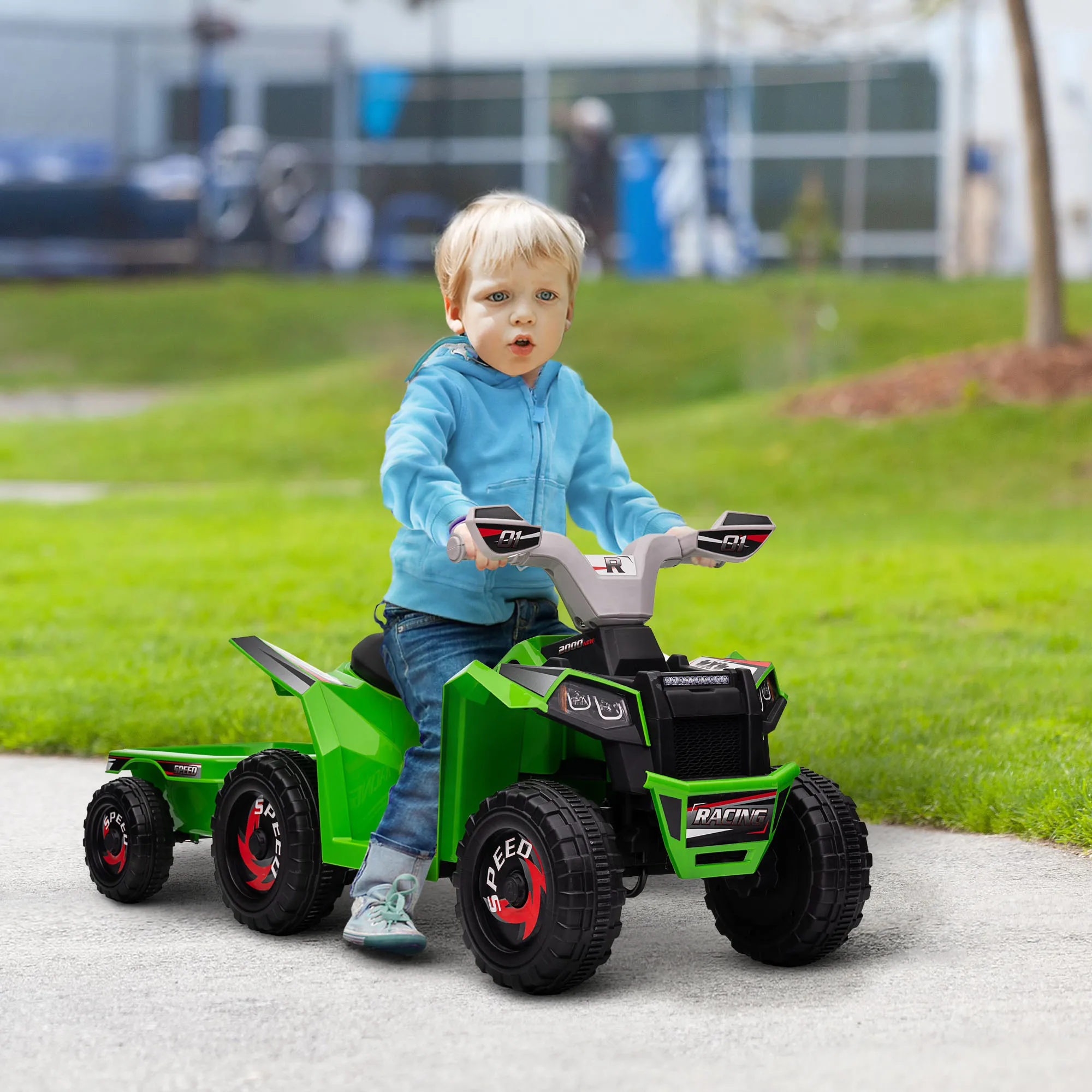 HOMCOM Quad Eléctrico para Niños con Remolque a Batería 6V Coche Eléctrico Cuatrimoto para Niños de 18-36 Meses con Velocidad 2,5 km/h Carga 25 kg 106x41,5x48,5 cm - imagen 2