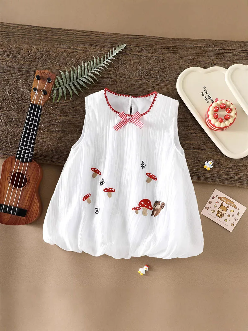 Vestido de verano para niña con bordado de princesa y tul