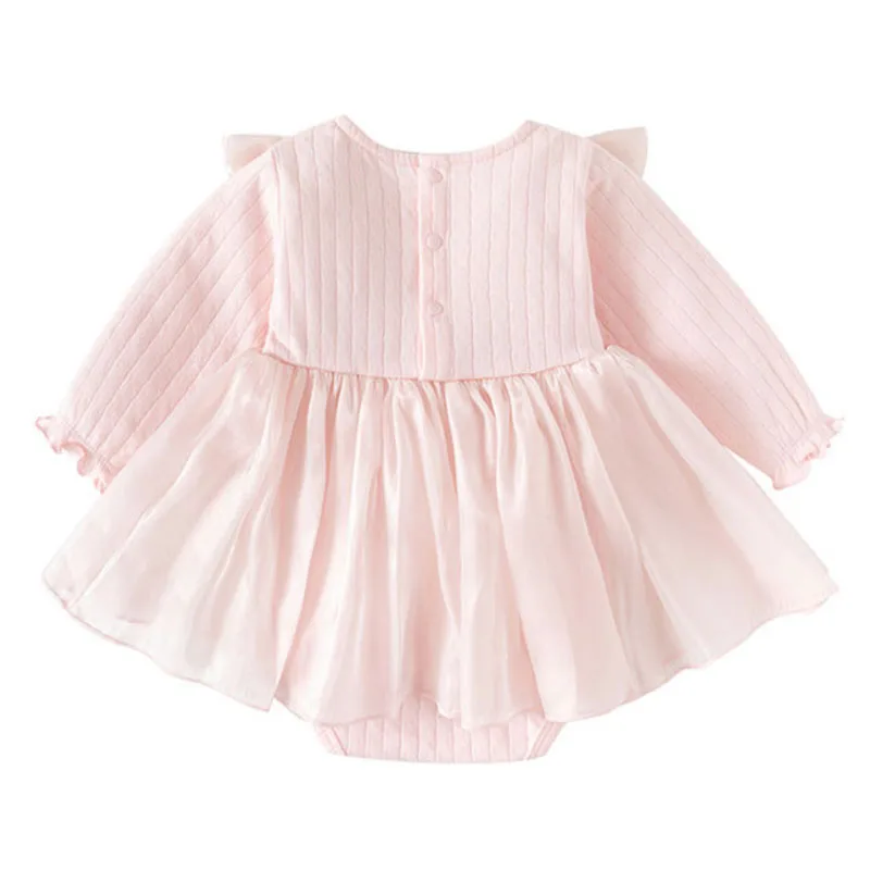 Ropa de primavera y otoño para niñas recién nacidas, monos de princesa de manga larga de algodón con bonito lazo coreano + sombrero, ropa de Boutique para bebés B038 - imagen 4