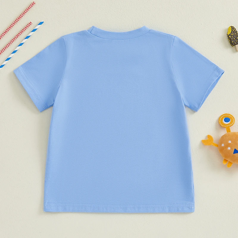 Suefunskry Camiseta informal de verano para niño pequeño, camisetas holgadas de manga corta con bordado de bandera americana de cangrejo y cuello redondo - imagen 2
