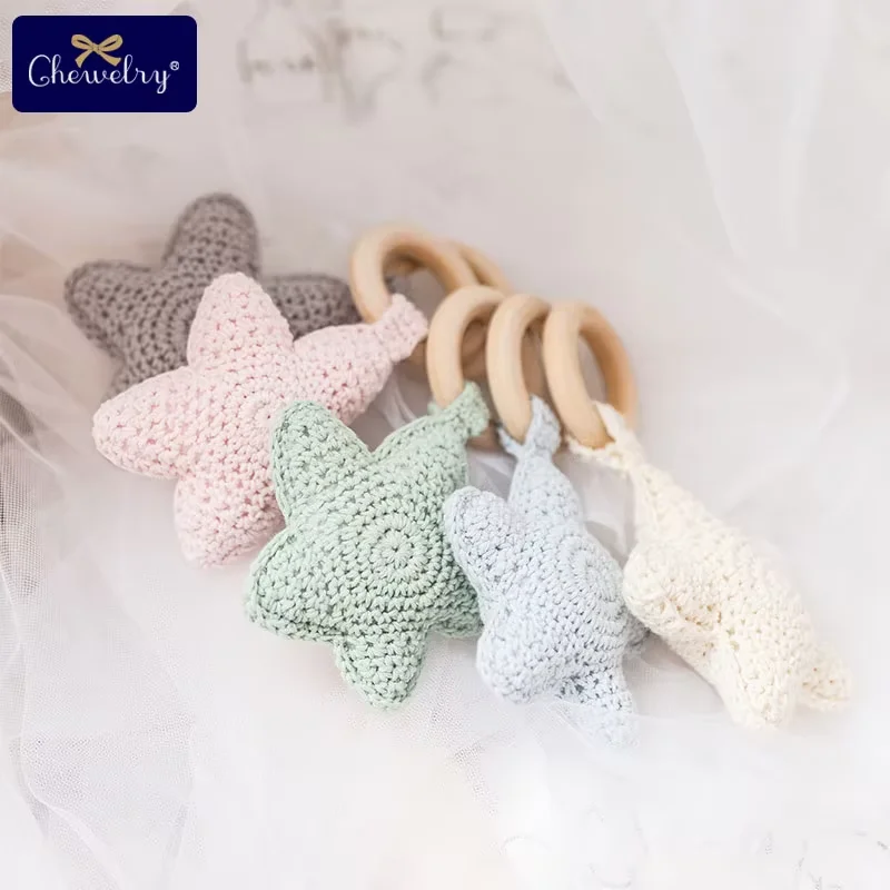 Sonajero de punto para bebé, campanas de ganchillo, estrella, juego de gimnasio para bebé, dentición, anillo de madera, mordedor, regalo para niños, juguetes Montessori, 1 ud. - imagen 2