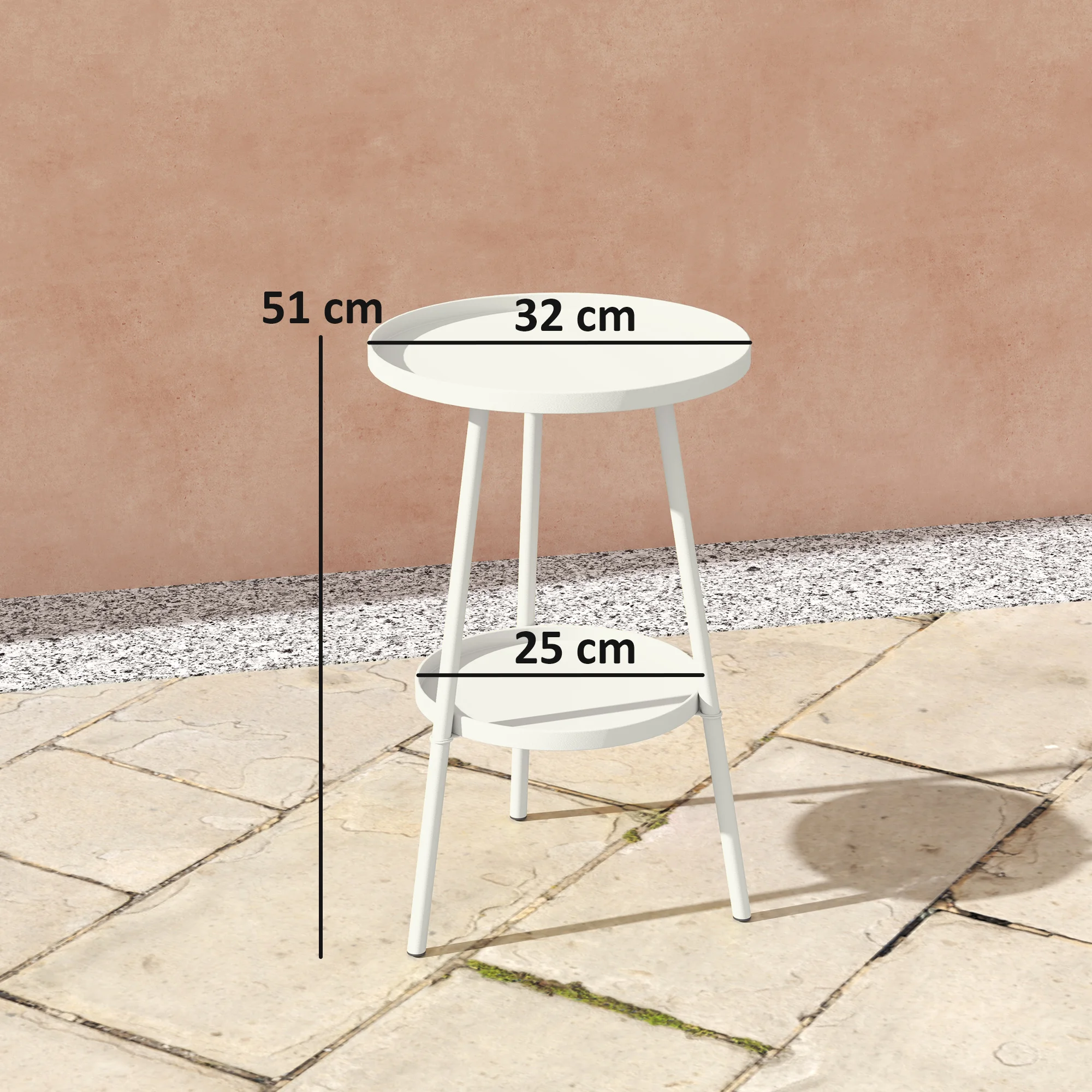 Outsunny Mesa de Jardín Redonda de 2 Niveles Mesa de Terraza Exterior Ø32x51 cm con Bandeja Inferior y Estructura de Metal para Exterior e Interior - imagen 3