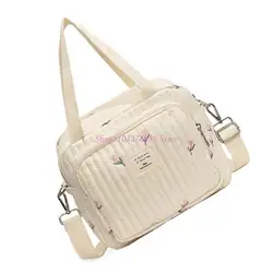 R6FD Bolsa para pañales con bordado floral-animal organizador de hombro