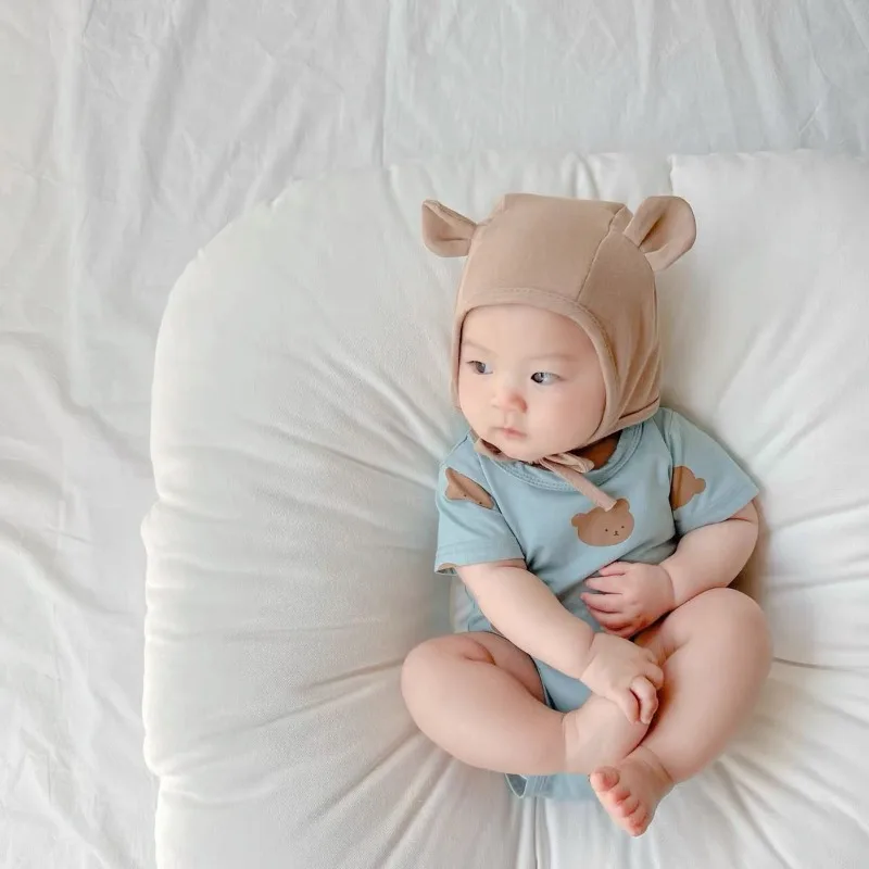 Gorro de fotografía de oso de dibujos animados para recién nacido, gorro con orejas de oso de Animal bonito, gorro para bebé, accesorios de fotografía de algodón suave para niños pequeños, 1 unidad - imagen 2