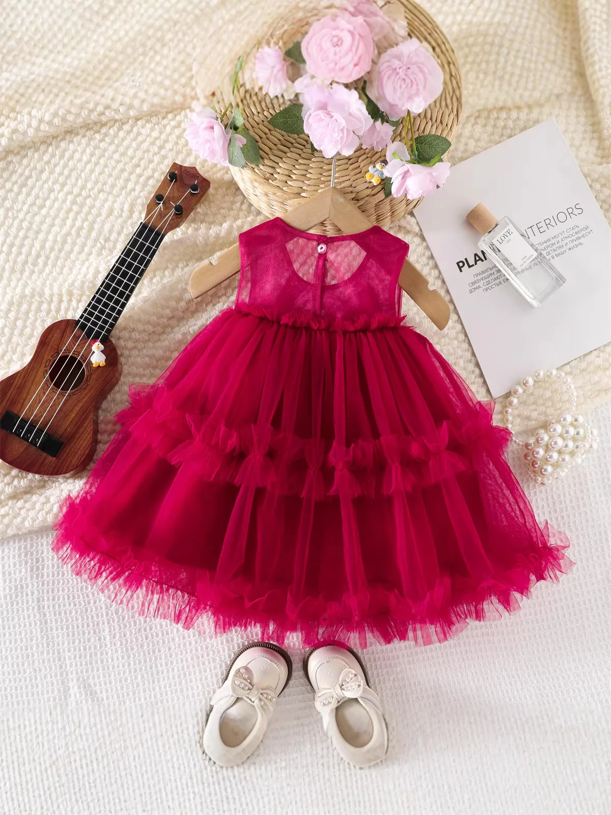 Vestido de malla veraniega sin mangas para niñas con lazo bonito - imagen 5