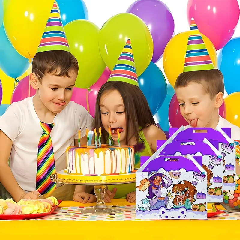 Caja de dulces Aphmau púrpura de Disney, suministros para niños y niñas, caja de regalo para fiesta de cumpleaños, decoración de cajas de papel, recuerdos de fiesta para Baby Shower - imagen 2