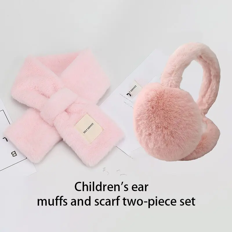 Conjunto cálido de invierno versión para niños, bufanda de imitación de pelo de conejo esponjoso a la moda, bufandas de compra y orejeras receptoras como regalo
