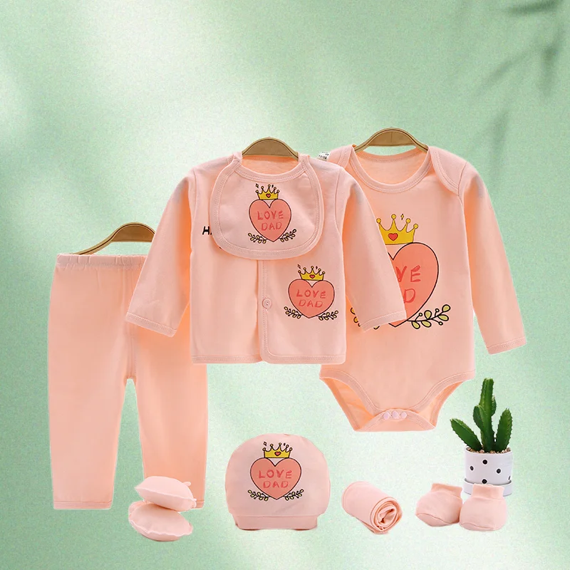Monos y pantalones para recién nacidos, conjuntos de ropa, 10 unids/lote, ropa Unisex de algodón con dibujos animados para bebés y niñas, estampado de amor