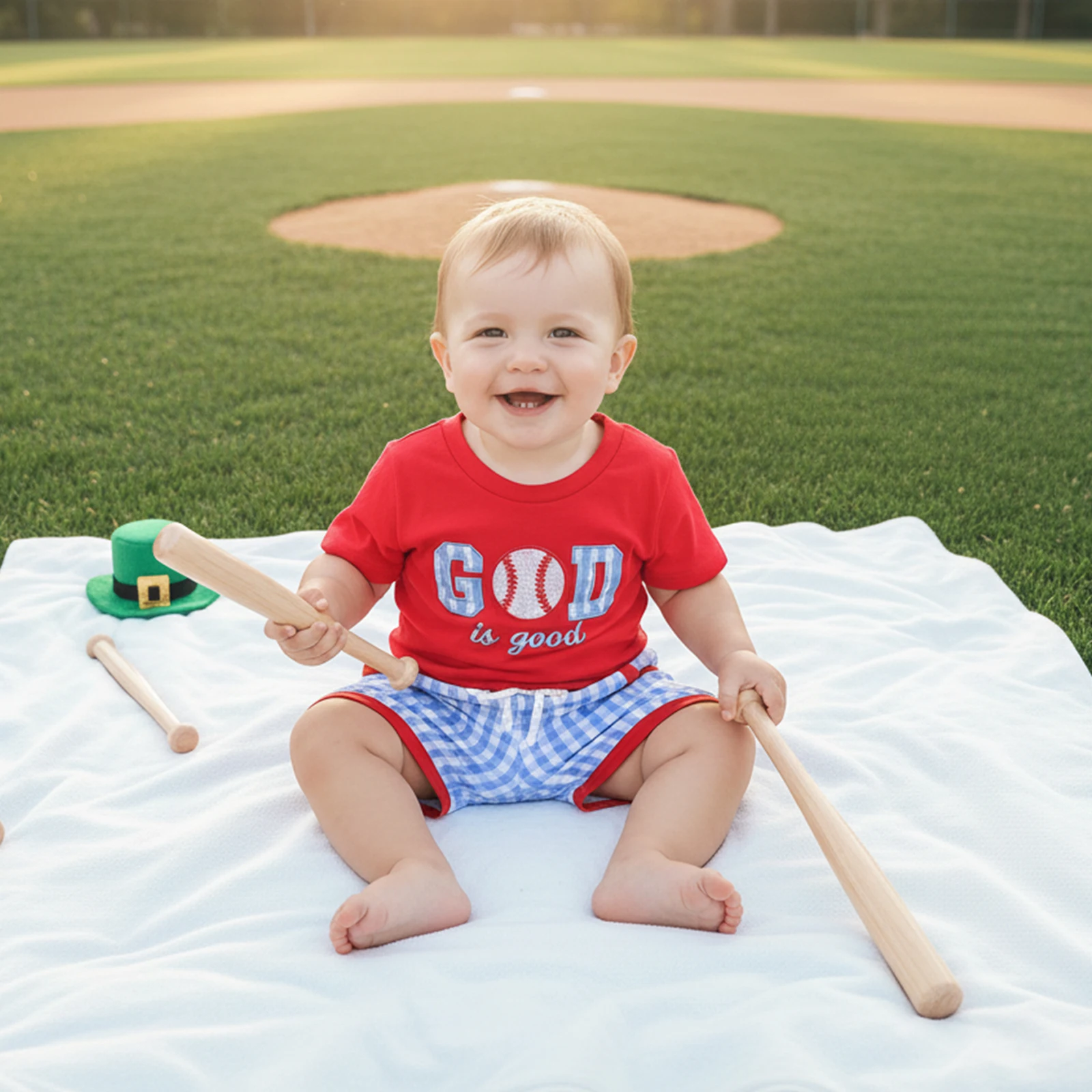 Conjunto infantil de verano camiseta de letras y pantalón a cuadros - imagen 5