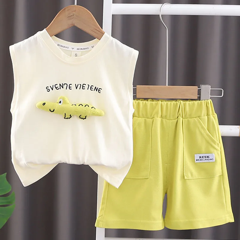 Conjunto Boutique verano niño algodón sin mangas y pantalones cortos