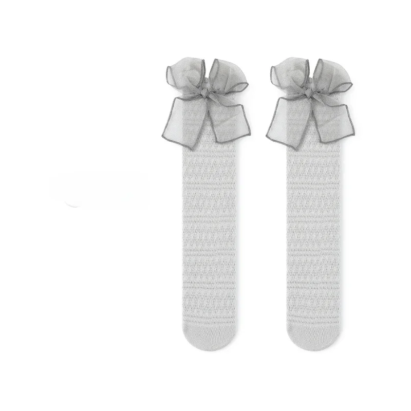 Calcetines de pantorrilla con lazo ultrafino de verano para niños y niñas, calcetines escolares de algodón suave con lazo de moda coreana Jacquard para niños - imagen 5