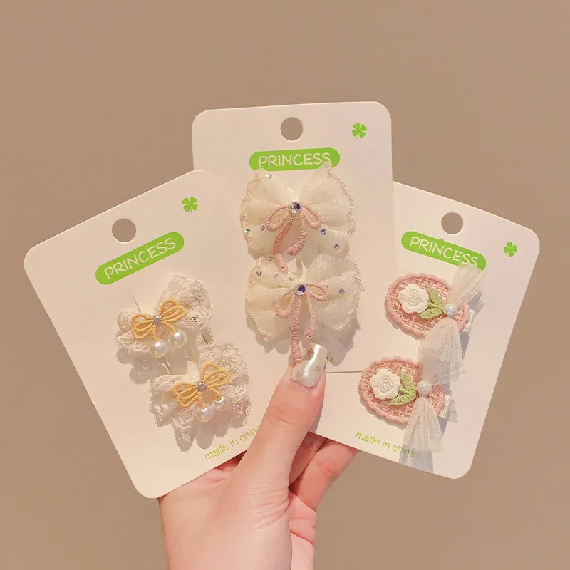 Dulce niños encaje bordado flor arco horquilla lateral flequillo Clip sombreros de bebé niñas niños accesorios para el cabello - imagen 2