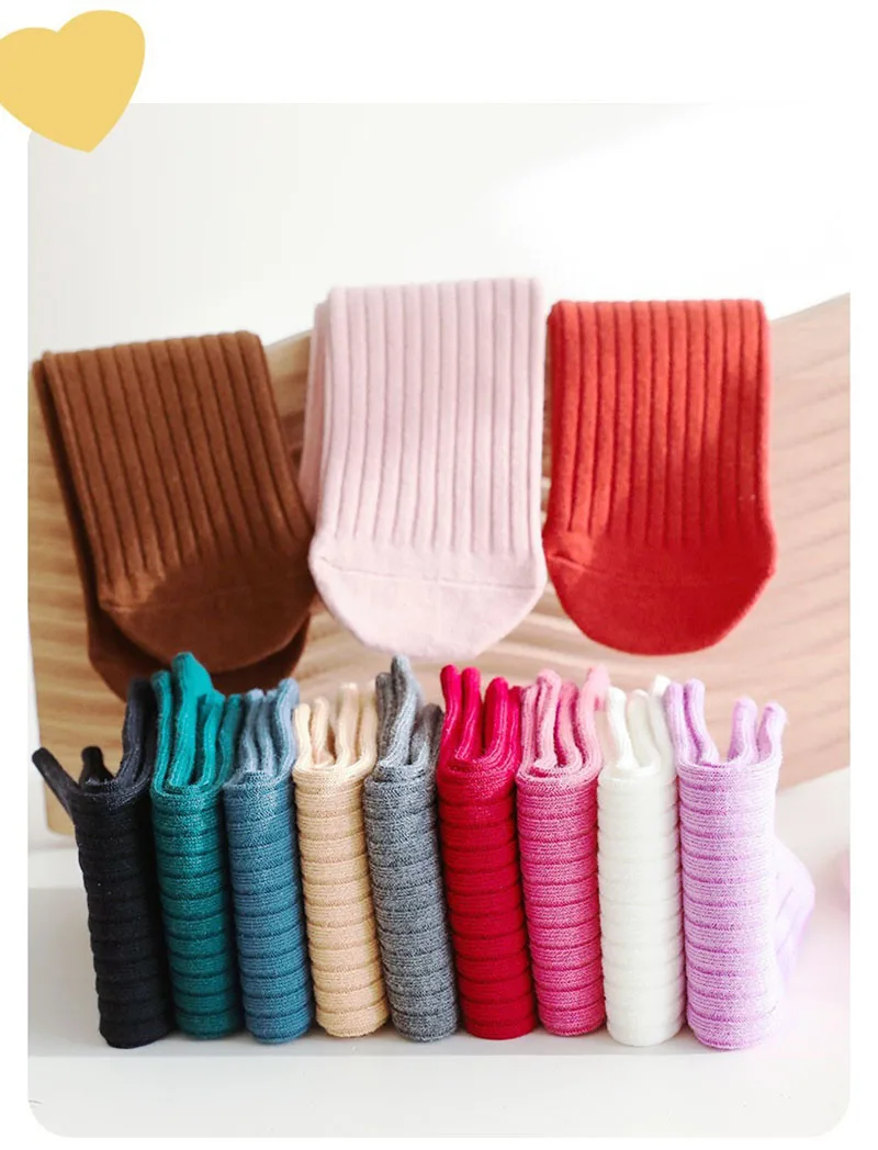 Calcetines rectos de primavera para niños de 0 a 6T, versátiles, 12 colores, calcetines hasta la pantorrilla para niñas, medias a rayas de Color sólido para niños - imagen 5