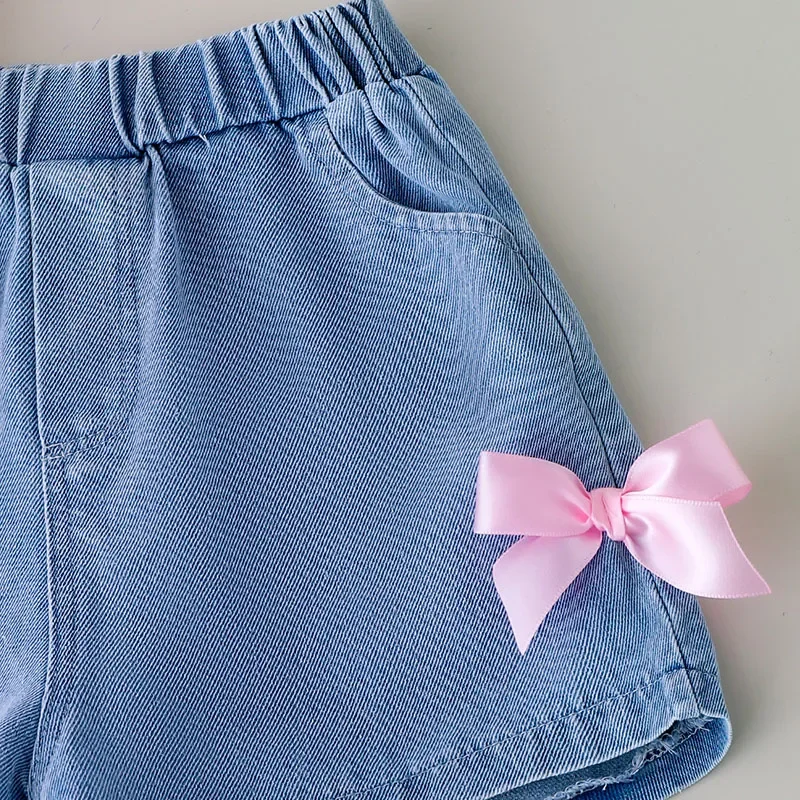 Conjunto de verano para niña con top lazo y pantalón vaquero corto - imagen 5