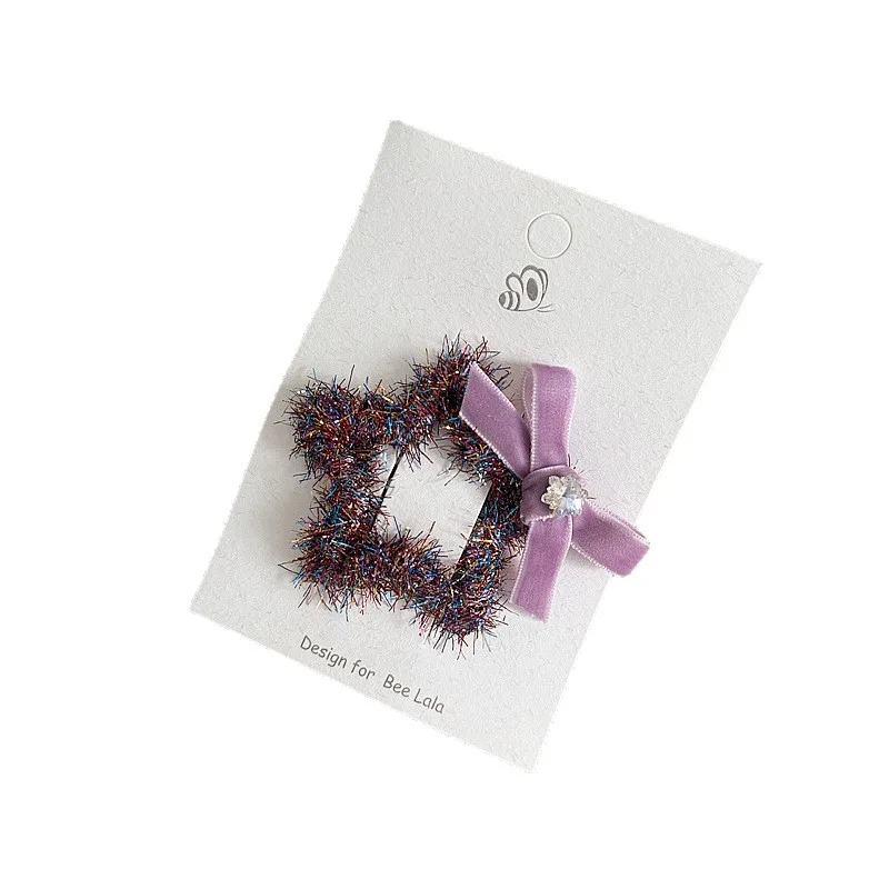 Pinzas para el cabello de Navidad con forma de estrella, pasadores de copo de nieve de terciopelo con hilo brillante, pinzas para el cabello laterales bonitas para niñas, Clips Kawaii BB, regalo - imagen 5