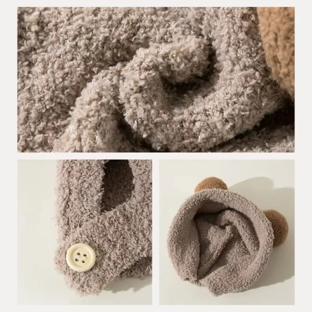 Bonitos gorros con dobladillo de lana polar con bola, gorros con protección para los oídos de lana Lisa, gorros cálidos de invierno para niños y niñas, gorros suaves para bebés recién nacidos - imagen 3