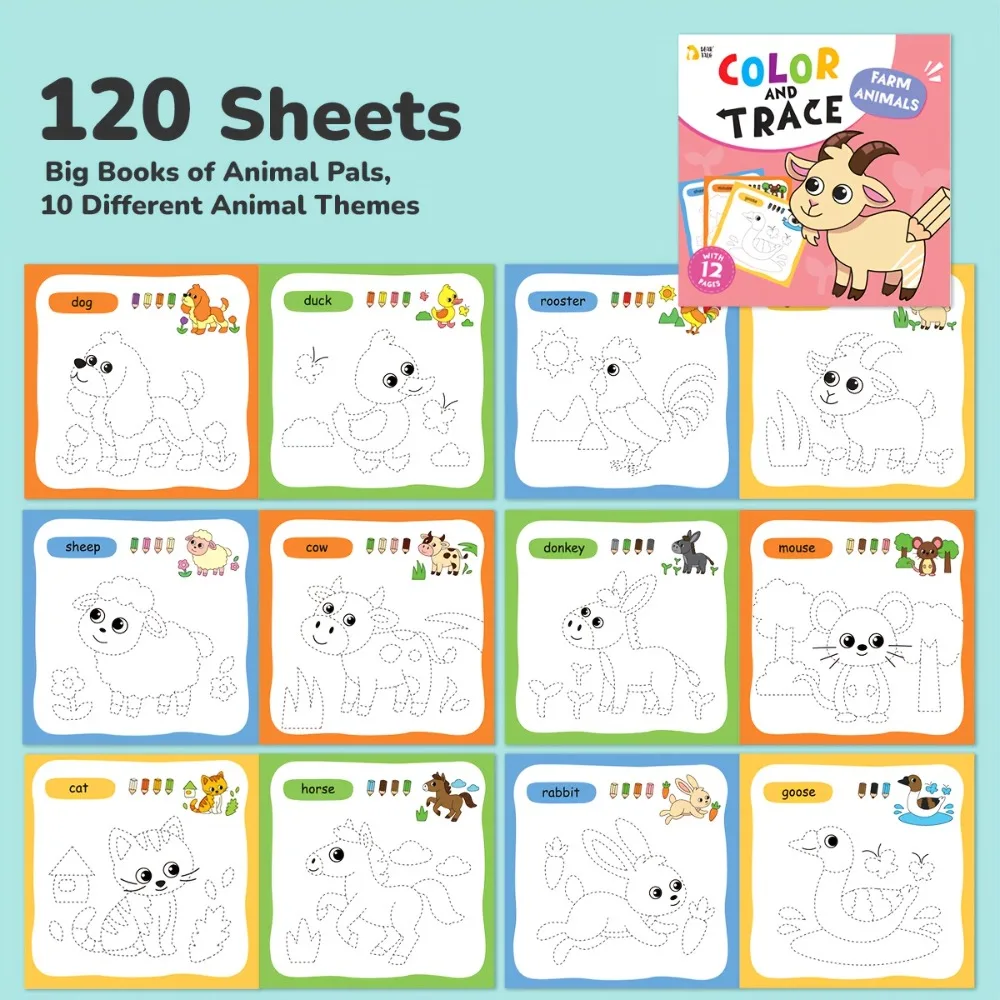 Libros para colorear divertidos para chico, libro para colorear de animales de dibujos animados, juguete de viaje para actividades, juego de pintura artística, regalo educativo, 10 Uds. - imagen 5