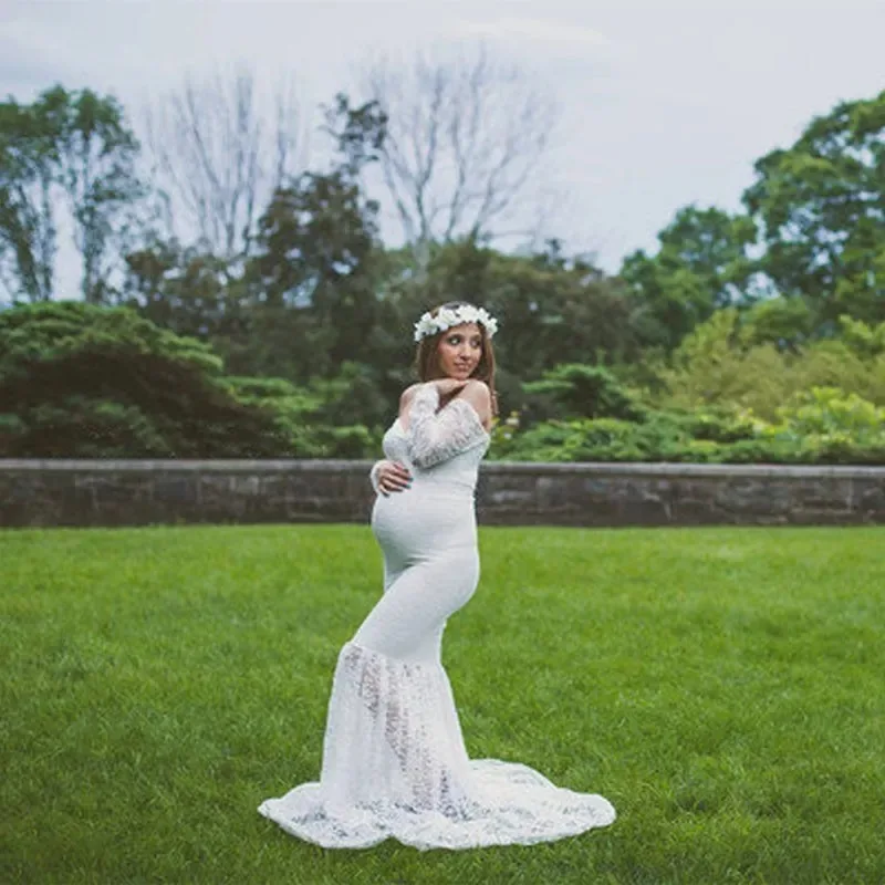 Vestido de maternidad sirena con encaje para sesión de fotos - imagen 3