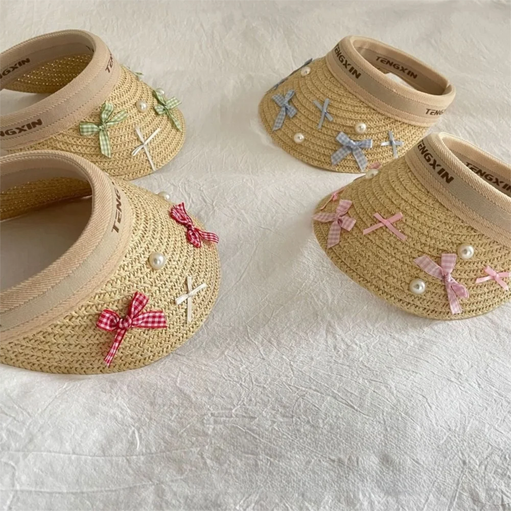 Sombrero de paja de verano para niños con lazo, tapa vacía, ala ancha, visera grande, gorra de béisbol transpirable, cómoda y vacía - imagen 3