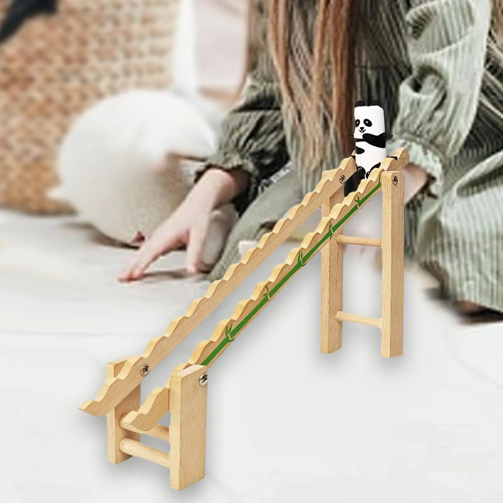 Wooden Race Track Game Panda Set Durable Panda Stair Climbing Toy Tumbling Panda for Holiday Halloween Children Kids Girls Boys