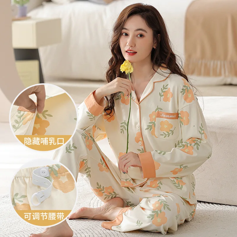 Pijama de lactancia en algodón peinado para primavera y otoño - imagen 2