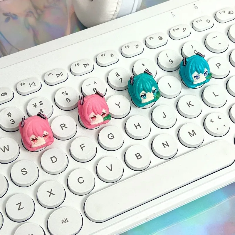 Hatsune Miku-teclas de resina de dibujos animados, teclas con personalidad creativa, Teclado mecánico de eje transversal DIY, accesorios universales, regalo nuevo - imagen 4