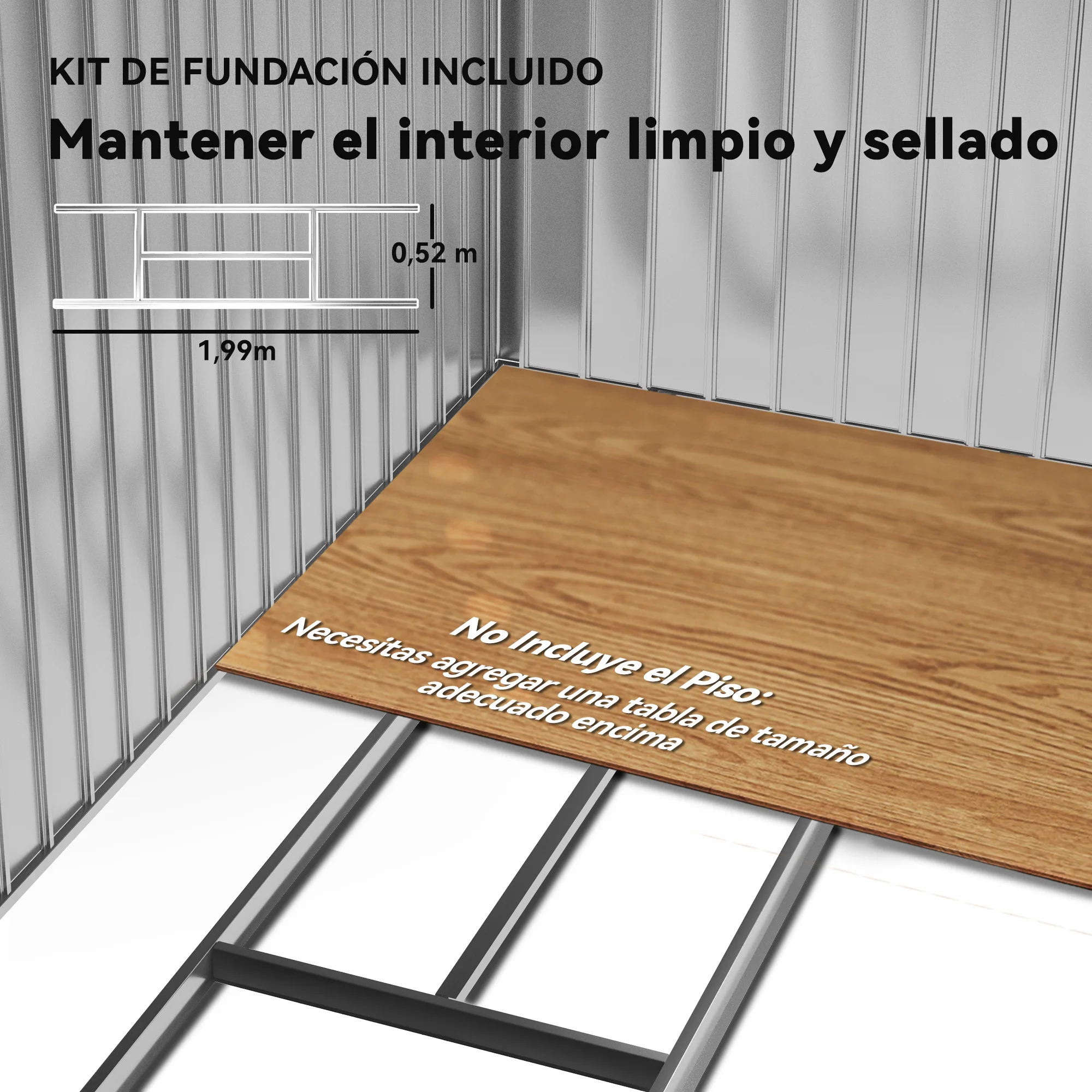 Outsunny Outdoor Garden Shed, 2.5 m² 213X130X185 Cm, Metal Outdoor Garden Shed with 2 Sliding Doors, Reinforced Base (Floor Not Included) and 4 Windows, Light Green - imagen 5