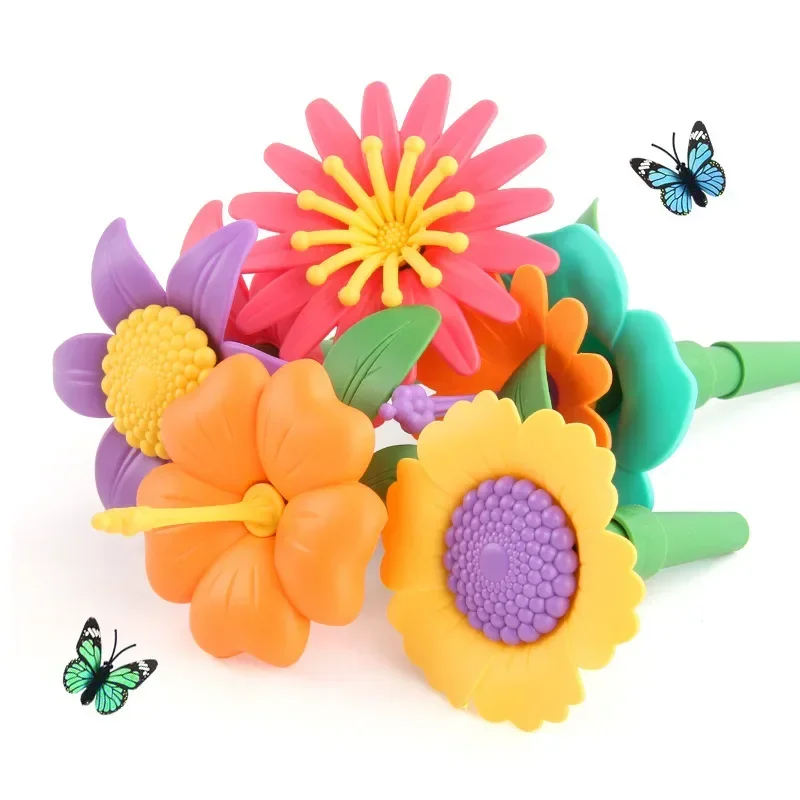 Juego de construcción de jardín de flores para niña, bloques apilables de flores Diy, ramo de ladrillos para niños pequeños, desarrollo para chico de 4, 5 y 6 años, conjunto de regalos - imagen 2
