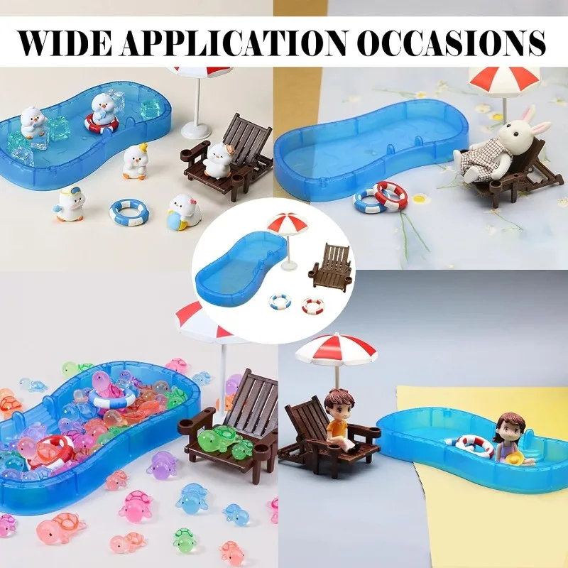 Juego de decoración para casa de muñecas en miniatura de playa con silla tipo paraguas, anillo de natación, juego de piscina para casa de muñecas, accesorios de juguete - imagen 3