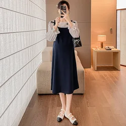 Vestido plisado de embarazo otoño - Manga larga con botones para amamantar