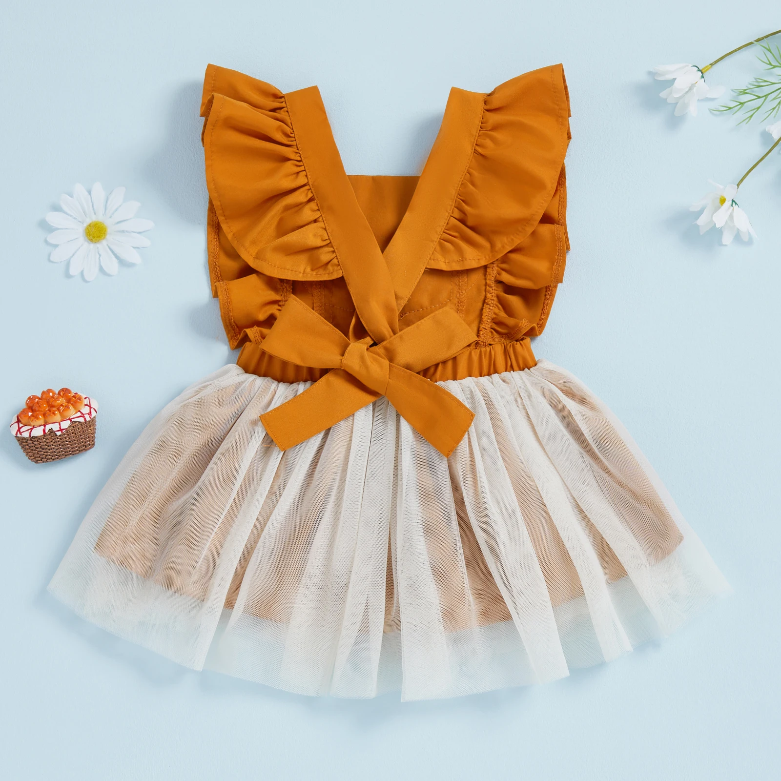 SUNSIOM – robe en Tulle pour bébé fille, Patchwork, imprimé renard de dessin animé, manches flottantes, col carré, robe trapèze - imagen 2