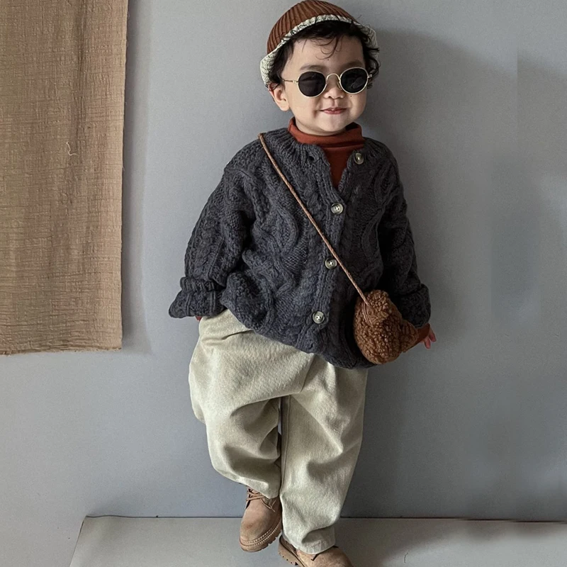 Suéter de algodón con una hilera de botones para niños, cárdigans holgados de estilo informal, Chaqueta de punto para niños y niñas de 1 a 6 años, alta calidad - imagen 2