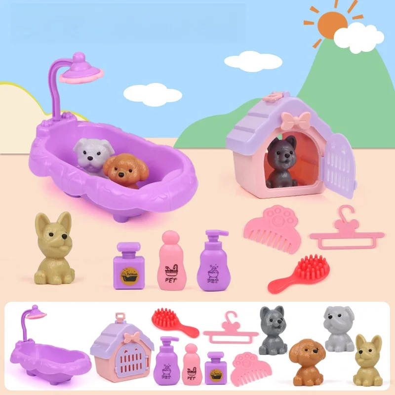 QWZ juguete para juego de imitación, Mini mascotas moda, casa perros y gatos, perrera, bañera niños, accesorios el mejor regalo - imagen 5