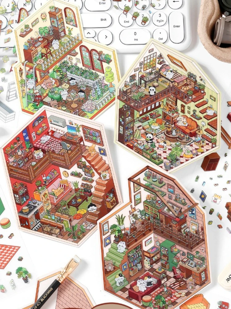 Pegatina de juguetes divertidos DIY para niños, pegatinas 3D de paisajismo para mascotas, escena en miniatura, descompresión Kawaii, regalo interactivo para padres - imagen 4