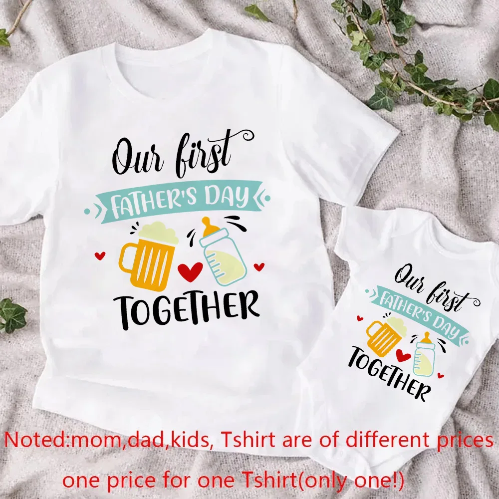 Nuestro primer Día del Padre juntos, monos estampados para bebé, camisetas informales de verano para papá, ropa a juego para la familia del Día del Padre - imagen 4