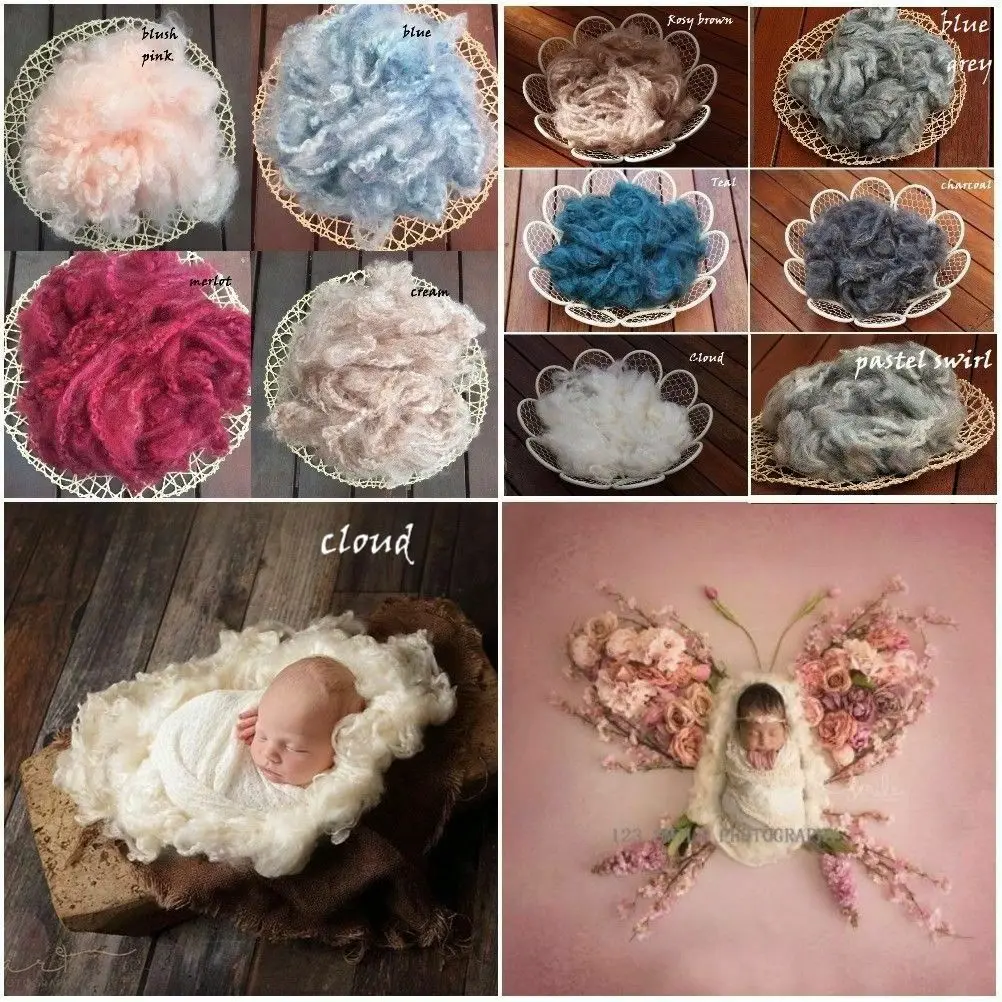 Canastilla newborn de lana peluda con manta merina para fotos