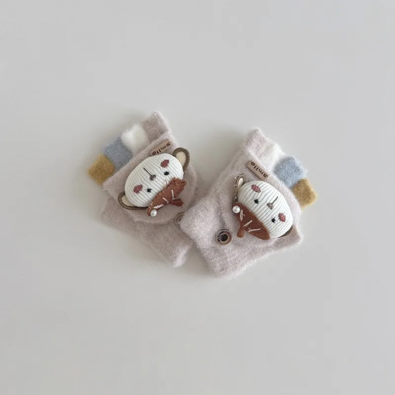 Nuevos guantes de cinco dedos para niños de invierno: bonito diseño de flores dulces estilo Ins, manoplas suaves y cálidas a prueba de frío para niños pequeños - imagen 5