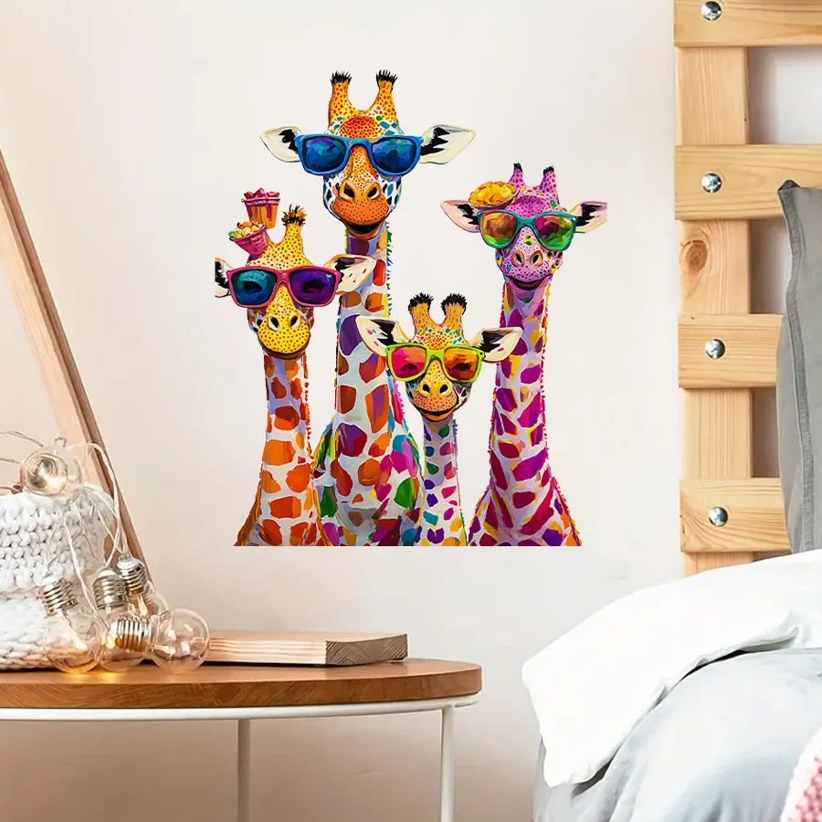 Gafas de sol, pegatinas de pared autoadhesivas de jirafa, gabinetes de dormitorio, ventanas de vidrio, pegatinas decorativas para ventanas