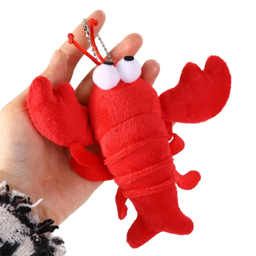 Llaveros de juguete de peluche con forma de cangrejo Kawaii, colgante de bolsa de Animal de peluche lindo, regalo de juguete divertido, decoración de mochila escolar de langosta roja - imagen 3