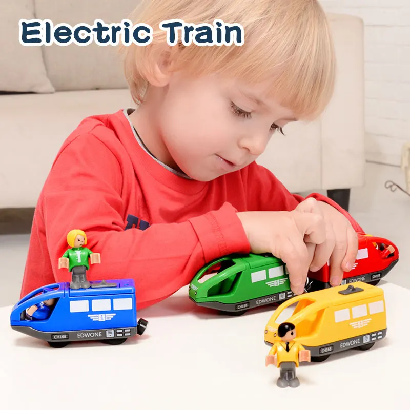 Tren eléctrico magnético con muñeca pequeña, juguete con ranura fundida, vía de madera, locomotora Compatible, tren de ferrocarril eléctrico para niños - imagen 2