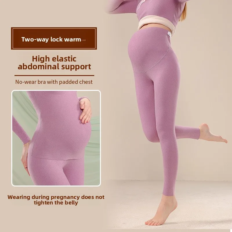 Pantalones térmicos de maternidad, ropa interior de invierno con forro polar, cintura ajustable, respetuosa con el vientre, pantalones para dormir para el embarazo. - imagen 3
