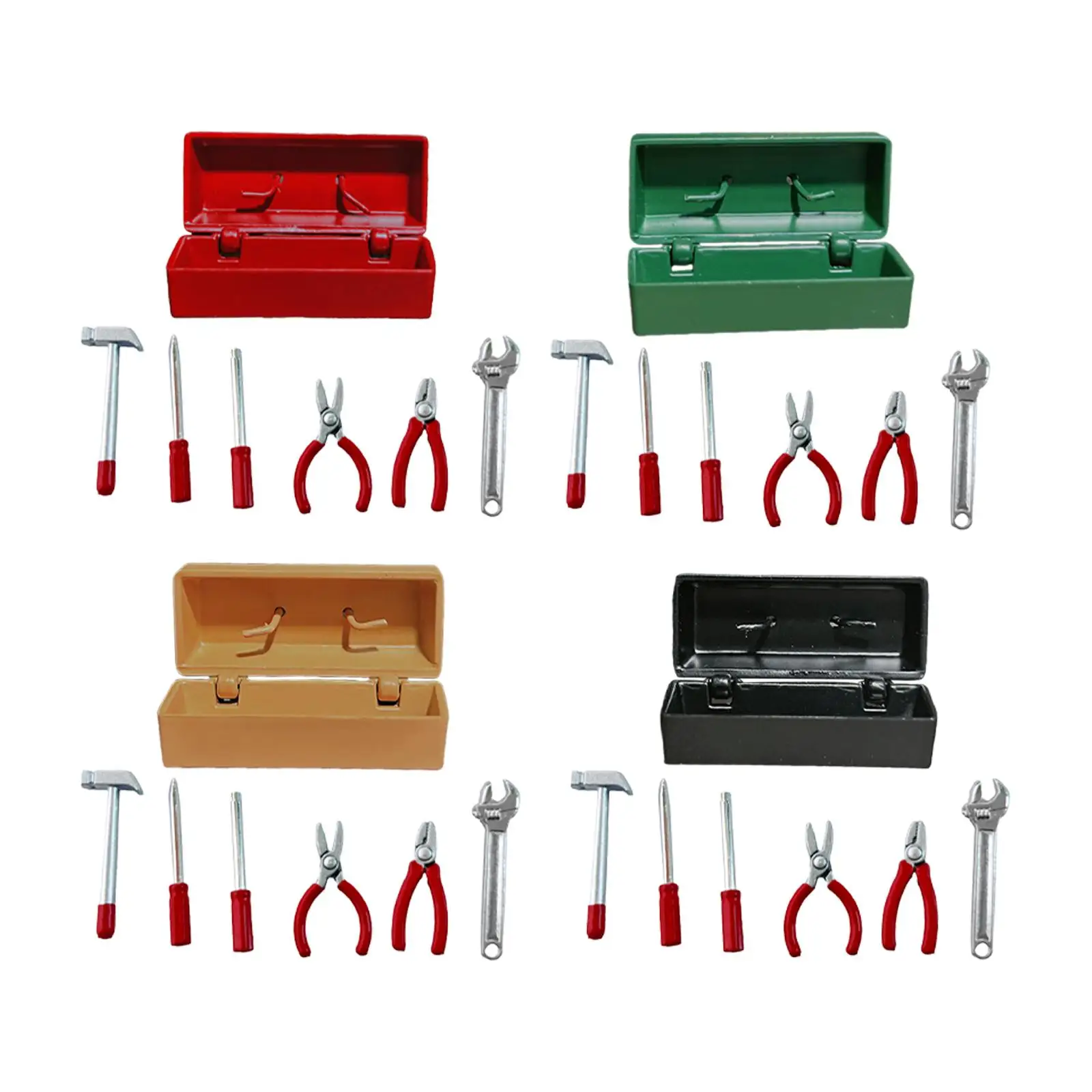 Caja de herramientas de reparación en miniatura, Mini caja de herramientas de bricolaje, colecciones de escenas, juguetes de imitación realistas, accesorios en miniatura para niñas y niños