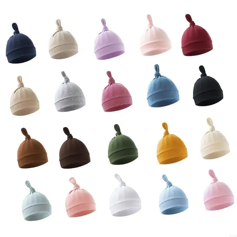 Gorro algodón transpirable D7YD para bebé, gorro suave con orejeras para bebé, gorros fetales - imagen 2