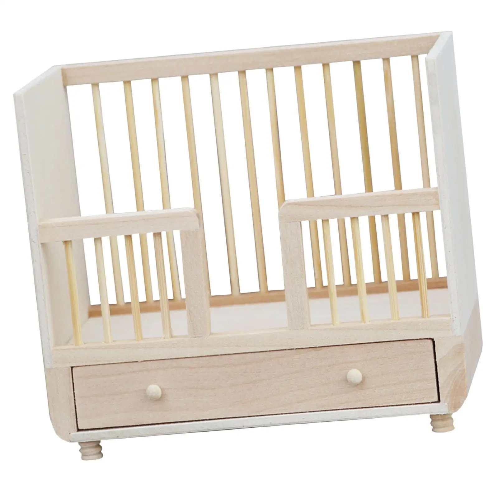 1: 12 Miniature Dollhouse Crib Bed Miniature Toddler Bed for Gift Micro Landscape Handcraft Landscape Decorations Window Display